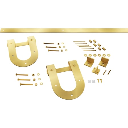 Ekena Millwork Premium Horseshoe Barn Door Hardware Set w/ 5' Track for 2 1/4" Doors, Jacob's Gold GB60015H25JG